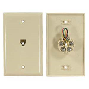 RJ11 Modular Single Port Wall Plate Ivory, Smooth Face