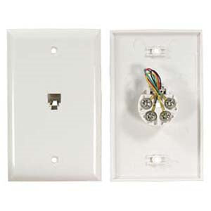 RJ11 Modular Single Port Wall Plate White, Smooth Face