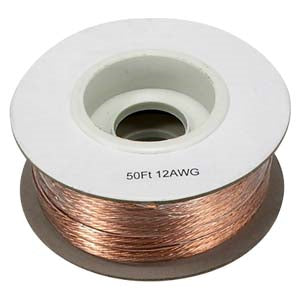 50Ft 12AWG/2 Polarized Speaker Wire Spool CCA Clear Jacket