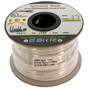 100Ft 14AWG/2C In-wall Speaker Wire, OFC CL2 UL OD-7mm White Jacket