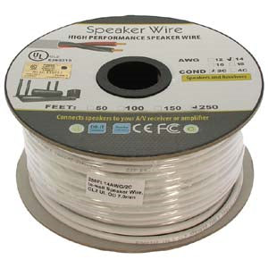 250Ft 14AWG/2C In-wall Speaker Wire, OFC CL2 UL OD-7mm White Jacket