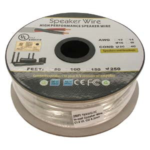 250Ft 16AWG/2C In-wall Speaker Wire, OFC CL2 UL OD-6.2mm White Jacket
