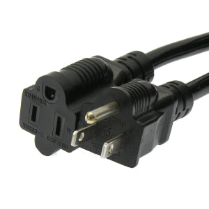 10Ft Power Cord 5-15P to 5-15R Black / SJT 16/3