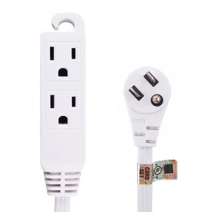 8Ft 16/3 Grounded 3-Outlet Flat Angle Power Extension Cord White