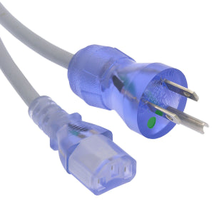 3Ft Hospital Grade Power Cord 5-15P to C13 SJT 16/3 Clear Blue