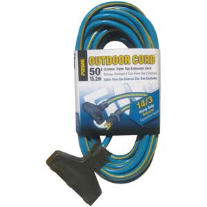 50Ft 14/3 3-Tap Blue & Yellow Outdoor Extension Cord