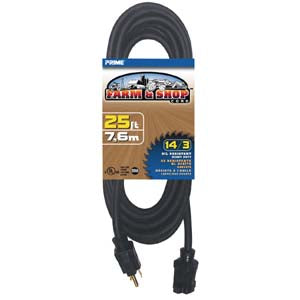 25Ft 14/3 Black Farm and Shop Extension Cord