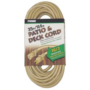 35Ft 16/3 Beige Patio and Deck Extension Cord