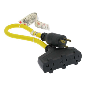 2FT 12/3 STOW Yellow 20AMP Twist-to-Lock to 20AMP T-Slot Triple-Tap Adapter