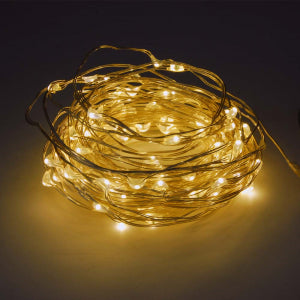 100L Mini LED 10-Meter Warm White Multi-Mode String Light Battery Powered, Remote