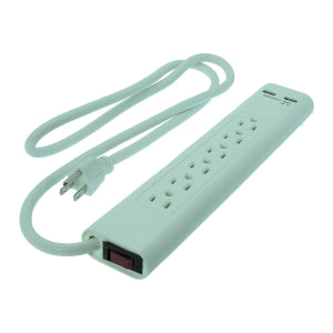4Ft 6-Outlet Surge Protector 14/3 AWG 300J w/ 2 USB Charging Ports White