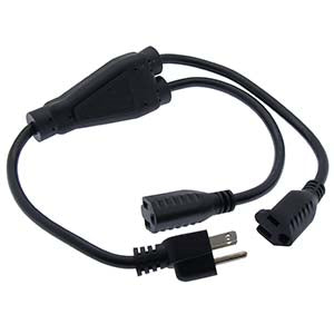 1Ft 2-Outlet Power Cord Splitter NEMA 5-15P to NEMA 5-15R 16AWG/3